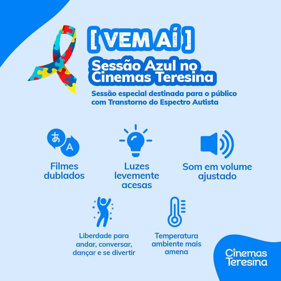 Cinemas Teresina ofertará sessão exclusiva para autistas