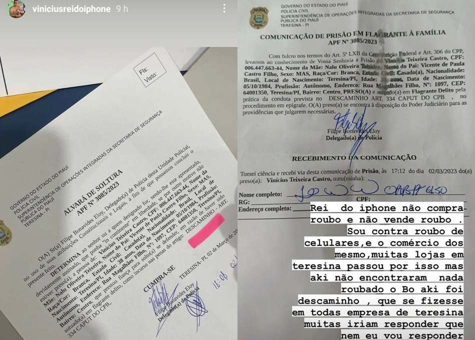 Documentos exibidos pelo empresário