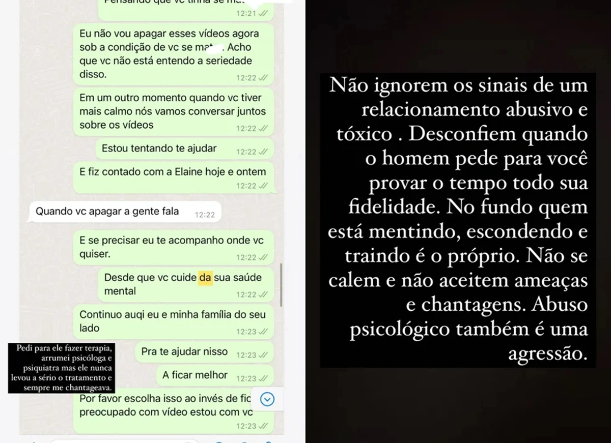 Gabi Martins expõe prints de conversas com o ex-namorado