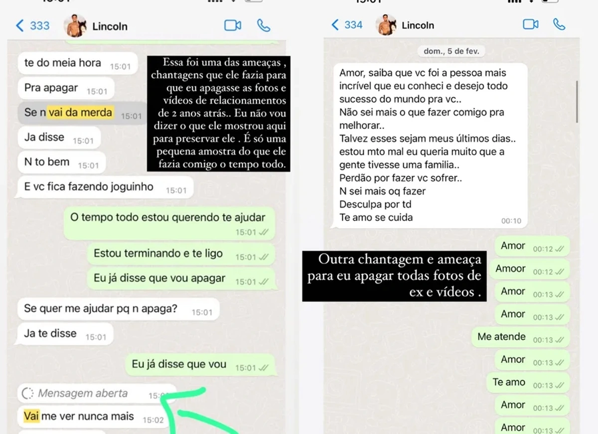 Gabi Martins expõe prints de conversas com o ex-namorado