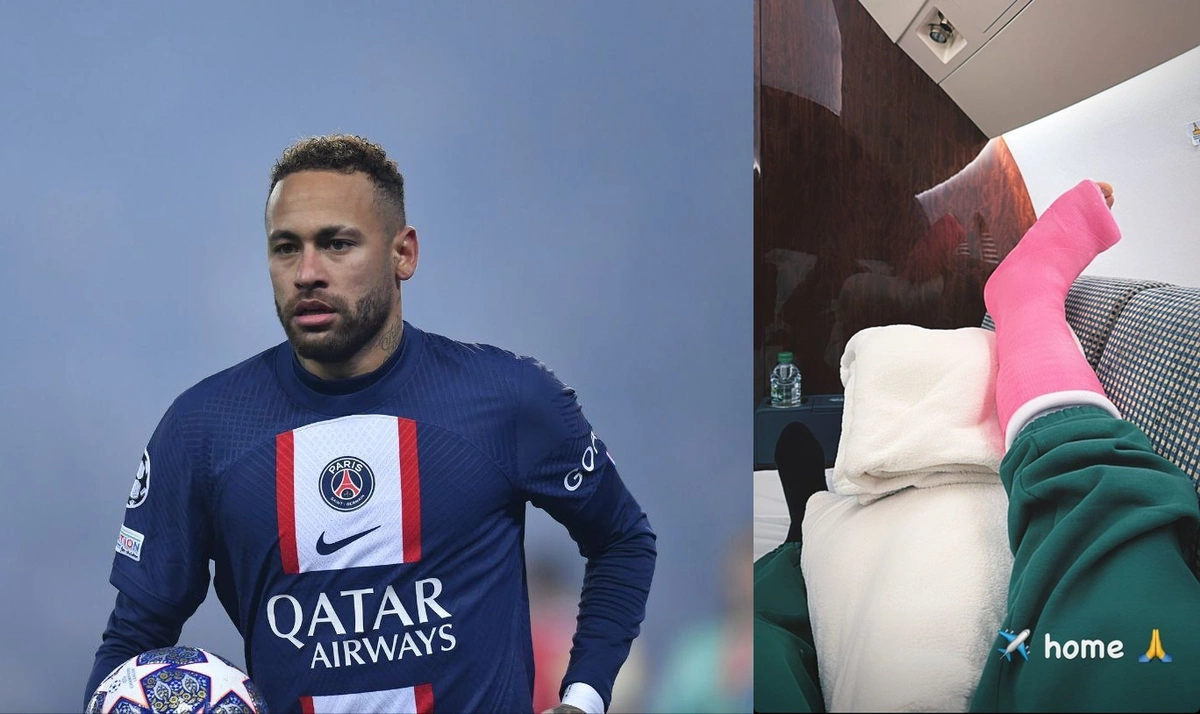 Neymar publica foto com a perna imobilizada após procedimento cirúrgico