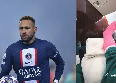 Neymar publica foto com a perna imobilizada após procedimento cirúrgico