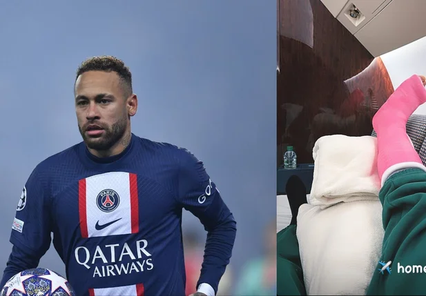 Neymar publica foto com a perna imobilizada após procedimento cirúrgico