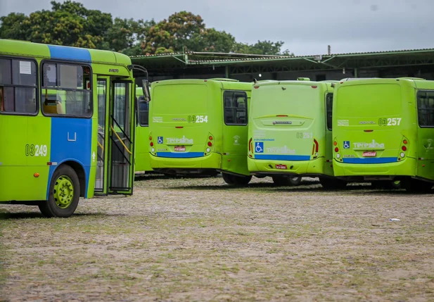 Ônibus parados na garagem