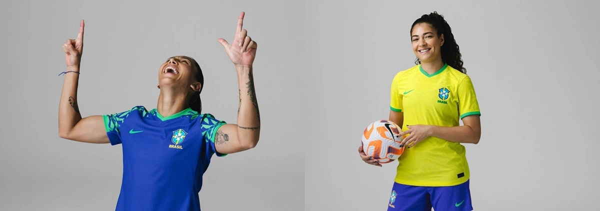 Bia Zaneratto e Agenlina com os novos uniformes da seleção brasileira