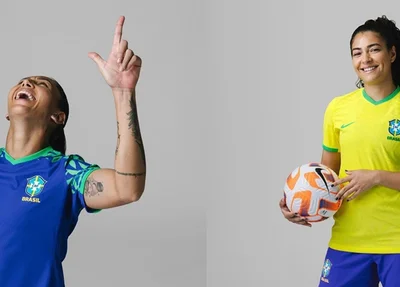 Bia Zaneratto e Agenlina com os novos uniformes da seleção brasileira