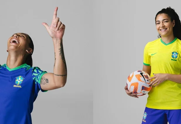 Bia Zaneratto e Agenlina com os novos uniformes da seleção brasileira