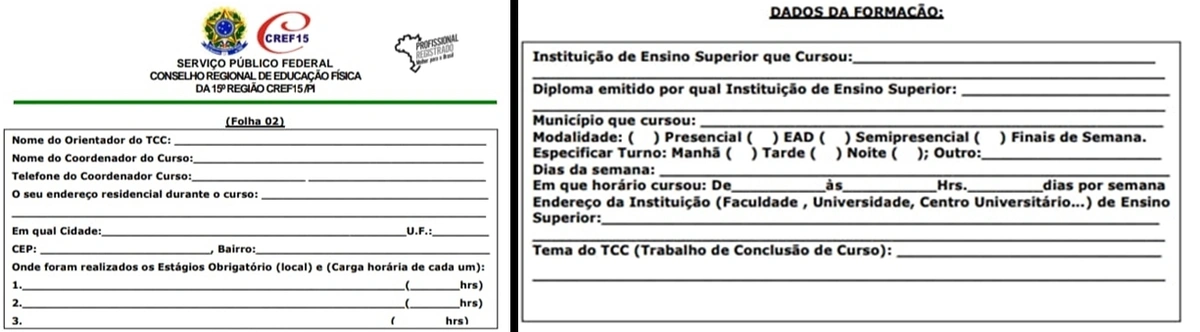 Formulário para emissão do registro no CREFPI