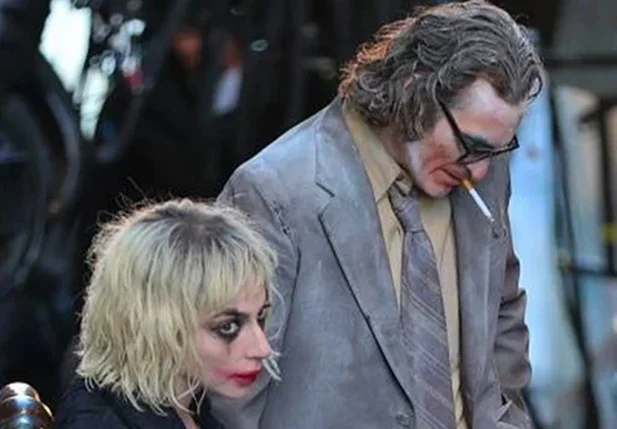 Lady Gaga e Joaquin Phoenix durante gravações de Coringa 2