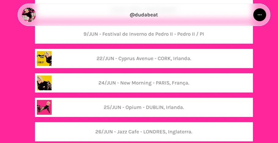 Agenda de Shows da cantora Duda Beat