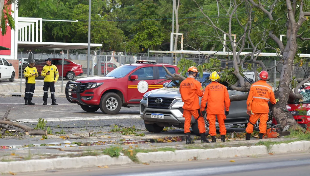 Agentes da Strans e bombeiros no local do acidente