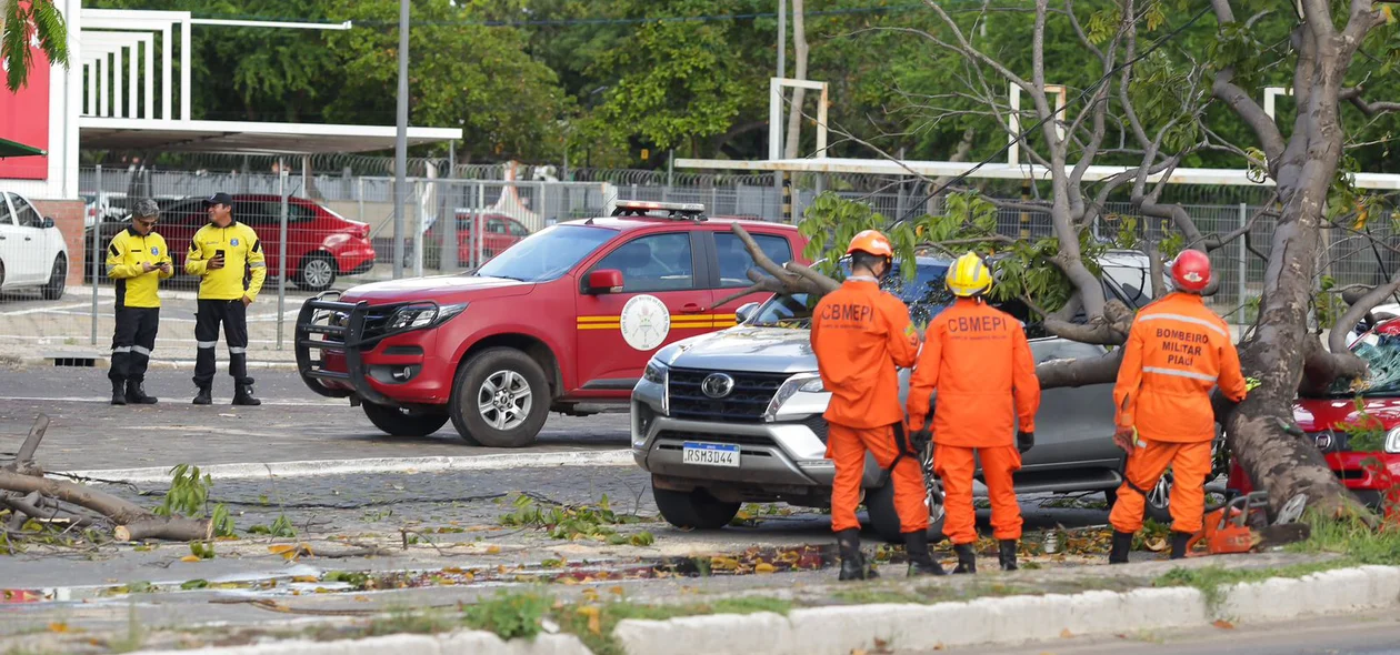 Agentes da Strans e bombeiros no local do acidente