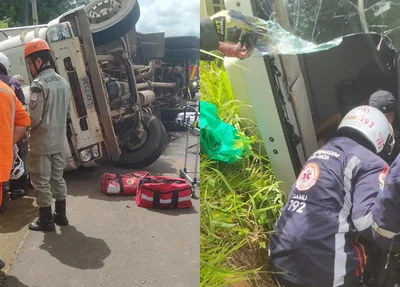Carreta tomba na BR 343 em Teresina e deixa quatro feridos