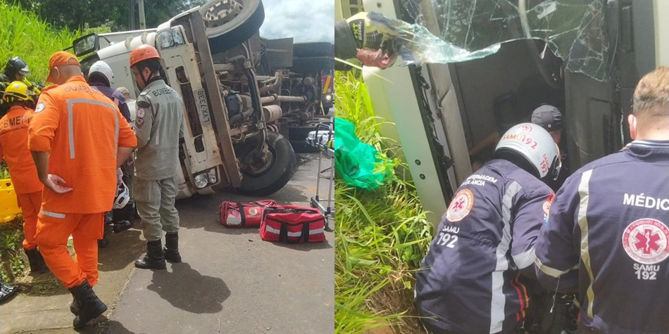 Carreta tomba na BR 343 em Teresina e deixa quatro feridos