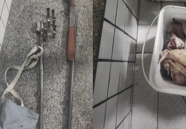 Espingarda e animais abatidos apreendidos em posse de um caçador em Alto Longá