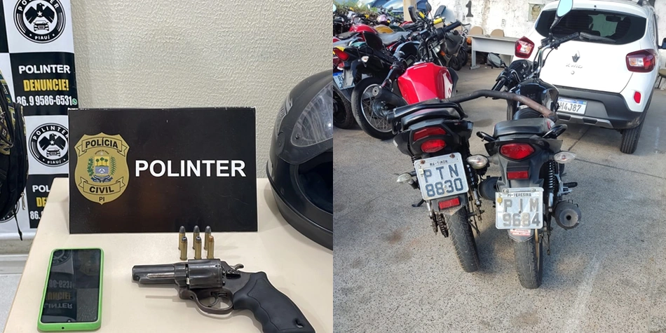 Foram apreendidas duas motos roubadas e uma arma de fogo