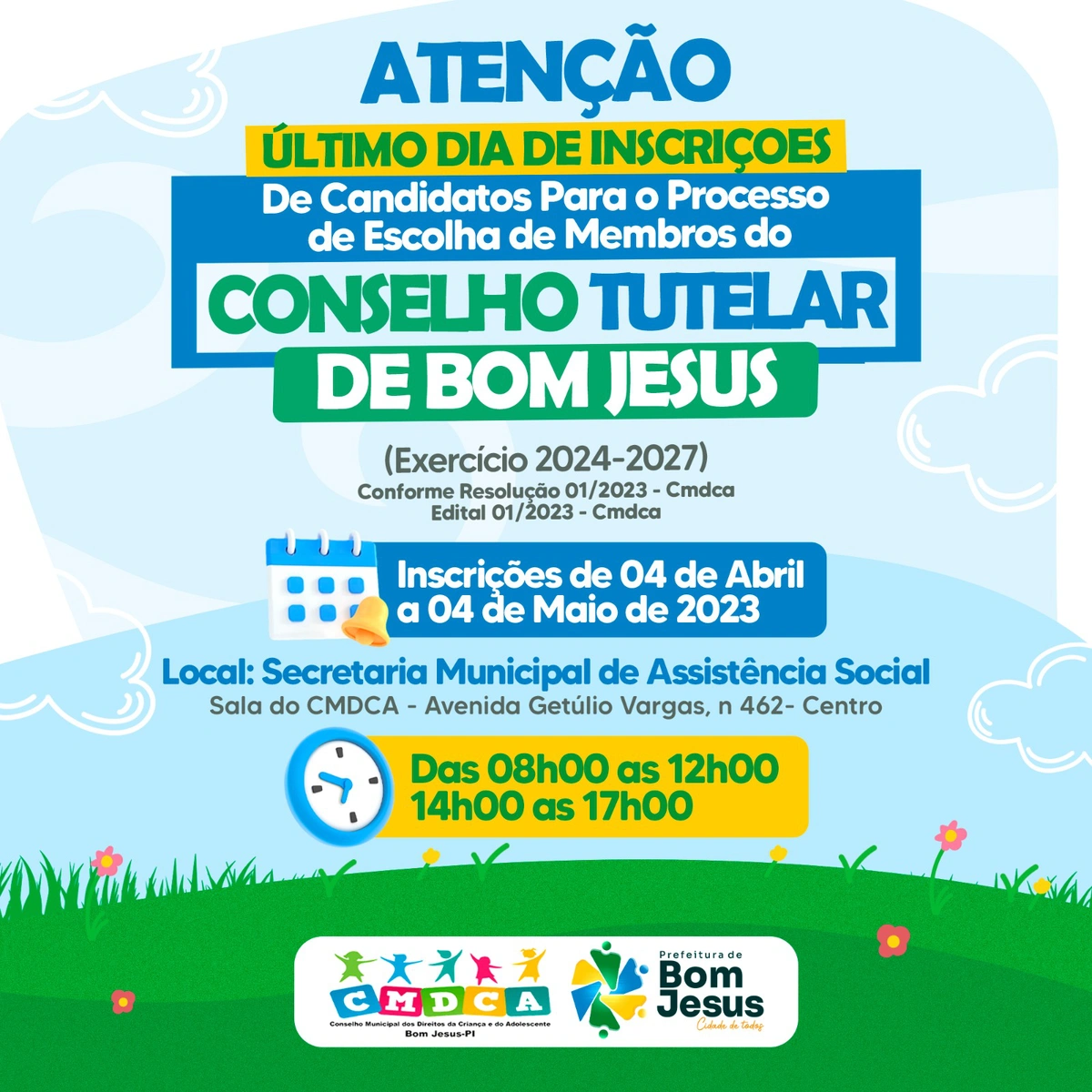 Inscrições para membros do Conselho Tutelar de Bom Jesus-PI encerram nesta quinta-feira (04)