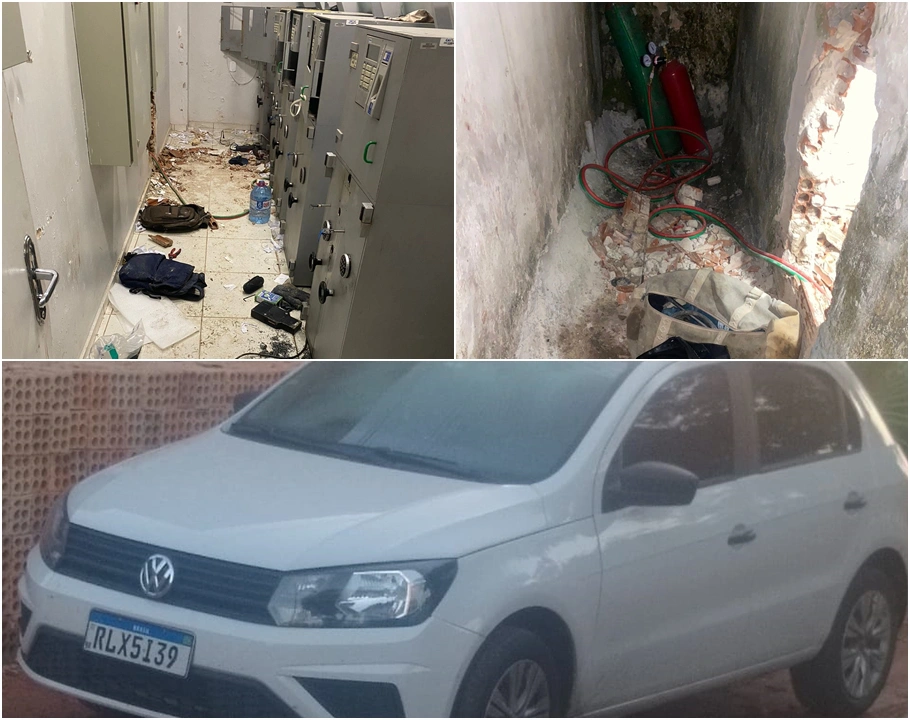 Material utilizado pelo grupo para arrombar a Caixa Econômica de Altos, juntamente com o veículo apreendido