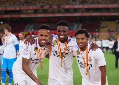Militão, Vini Jr e Rodrygo conquistaram os seis títulos possíveis com a camisa do Real Madrid
