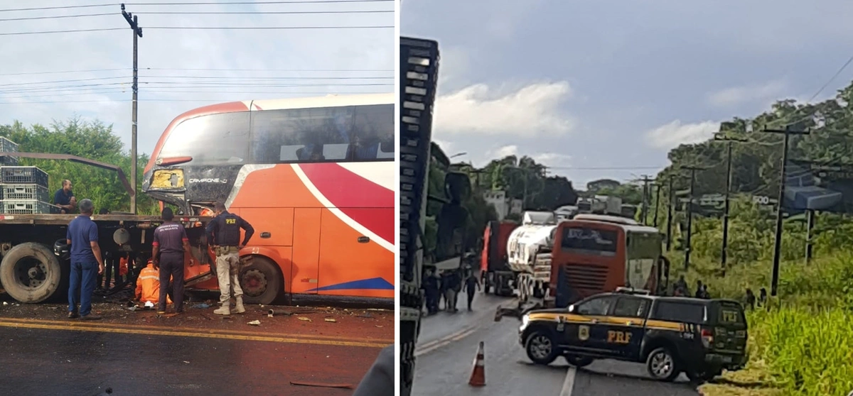 Motorista de ônibus de turismo ficou gravemente ferido em acidente na cidade de Timon