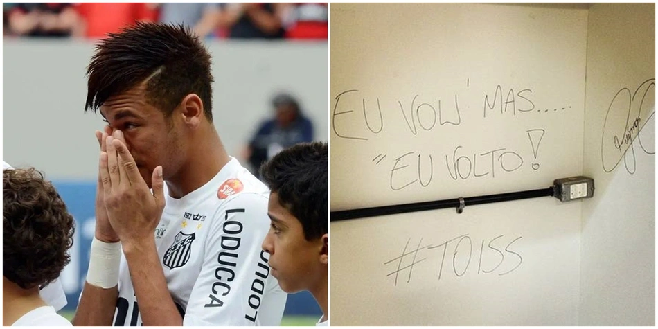 Neymar em sua última partida com o Santos e sua despedida do clube