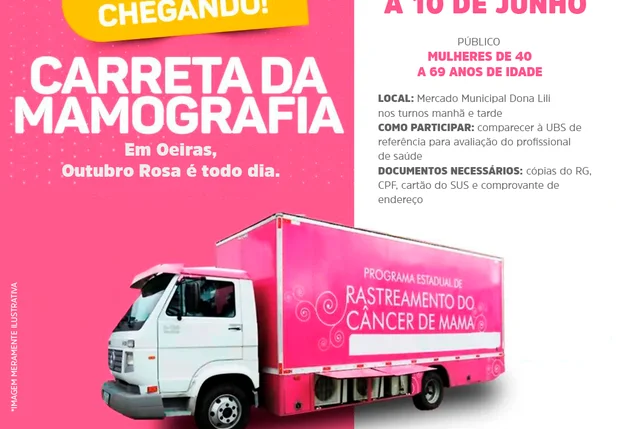 Oeiras recebe unidade móvel para realização de exames de mamografia a partir de quarta-feira