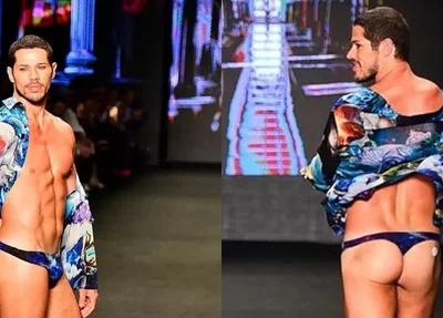 Ousado! José Loreto desfila de sunga fio dental no SPFW 2023