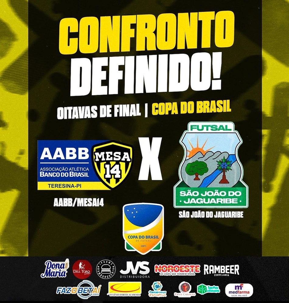 Post de divulgação da partida entre AABB/Mesa 14 e Jaguaribe Futsal