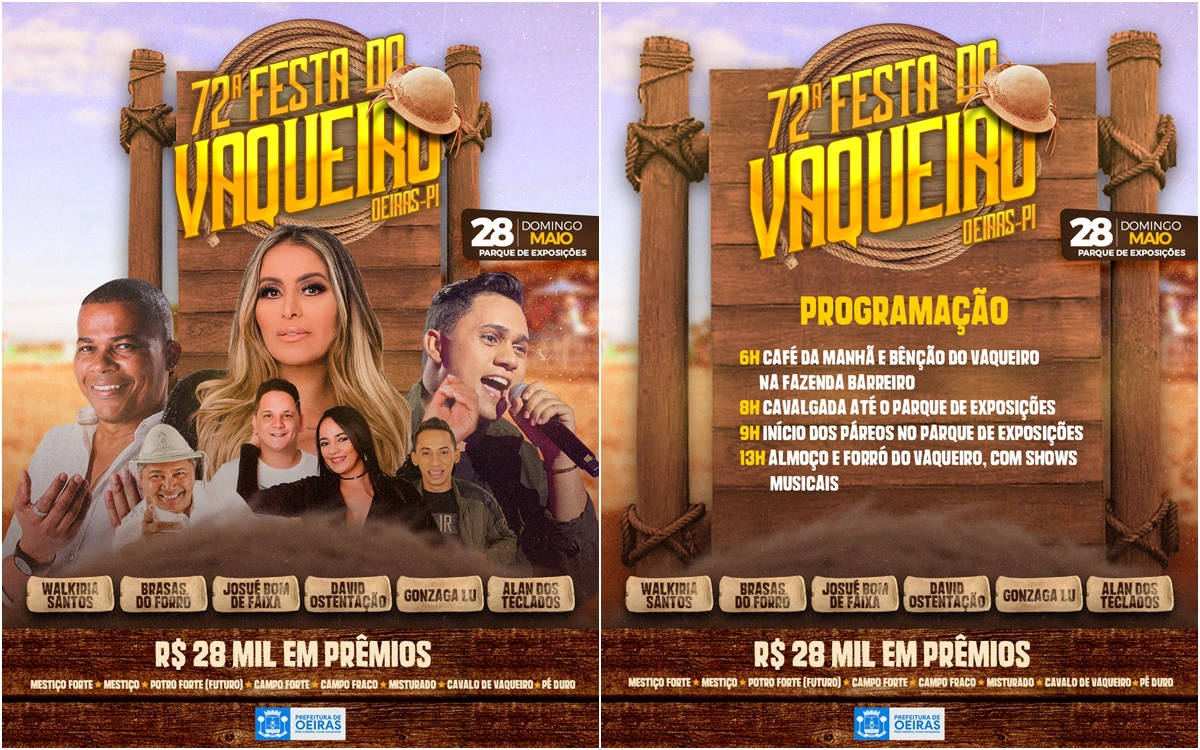 Prefeitura de Oeiras divulga atrações musicais da 72ª Festa do Vaqueiro