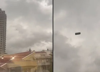 Sofá voa entre os prédios após tempestade na Turquia