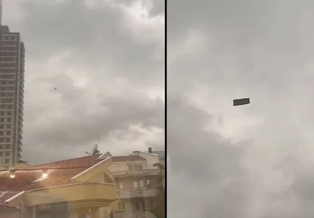 Sofá voa entre os prédios após tempestade na Turquia