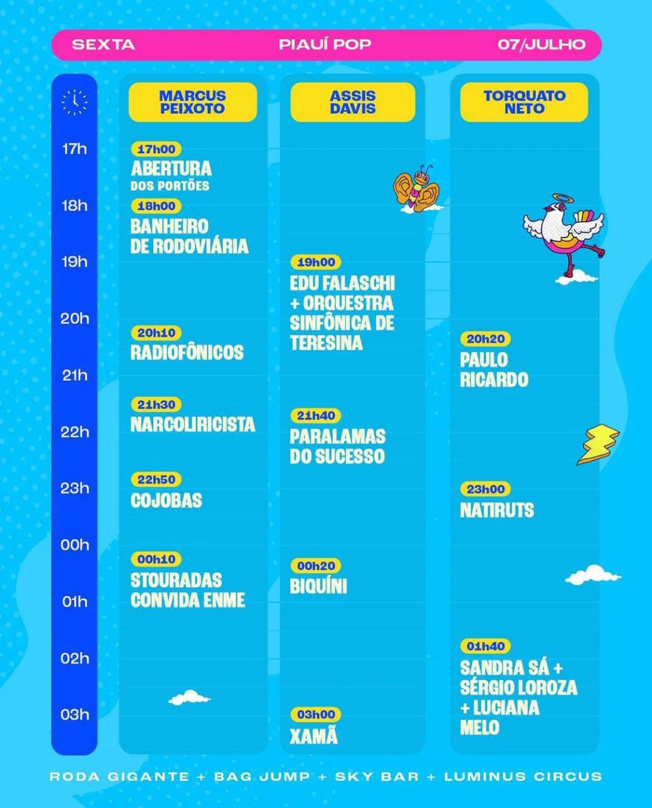 Atrações do Piauí Pop nos dia 07 de julho