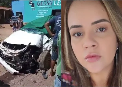 Carro da professora ficou destruído após a colisão com o ônibus na BR 343