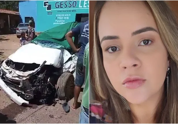 Carro da professora ficou destruído após a colisão com o ônibus na BR 343