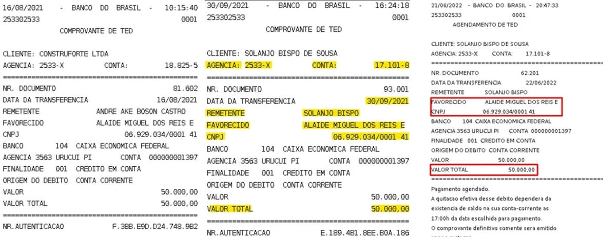 Comprovantes de transferência