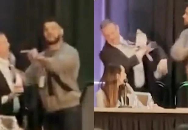 Homem agredindo médico durante evento nos EUA