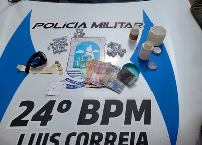 Ilícitos apreendidos em posse do acusado na Rua Tutóia