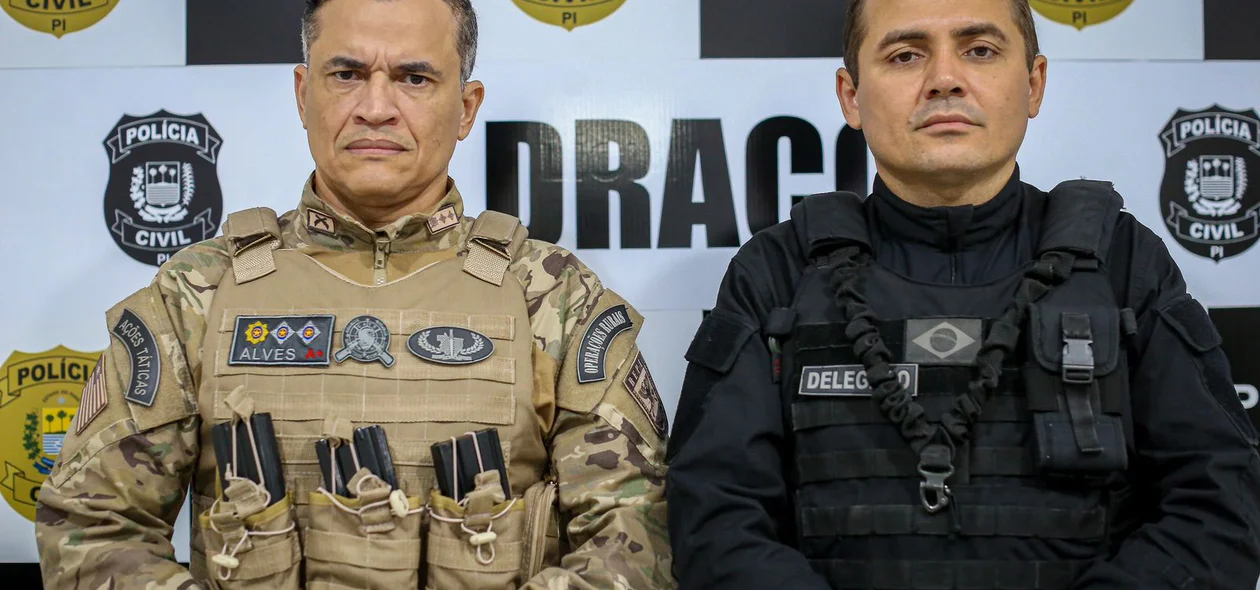 Major Alves, comandante do BEPI e o delegado Charles Pessoa, coordenador do DRACO