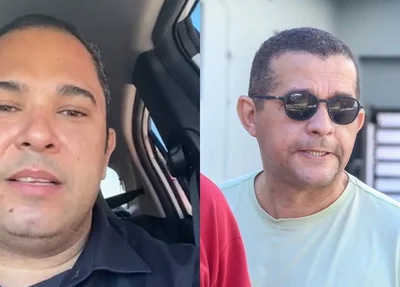 Neto Seabra à esquerda e o condenado por homicídio, Wendell Reis à direita usando óculos escuros