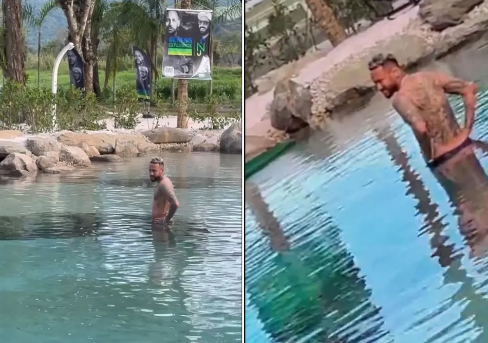 Neymar no lago da mansão em Mangaratiba