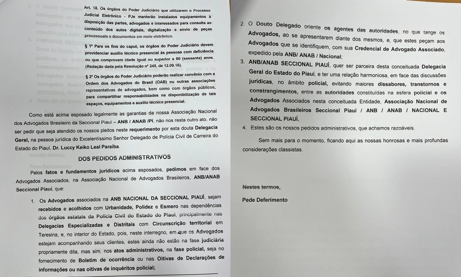 Petição que será apresentada ao delegado-geral