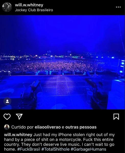 Post de Will Whitney xingando o Brasil