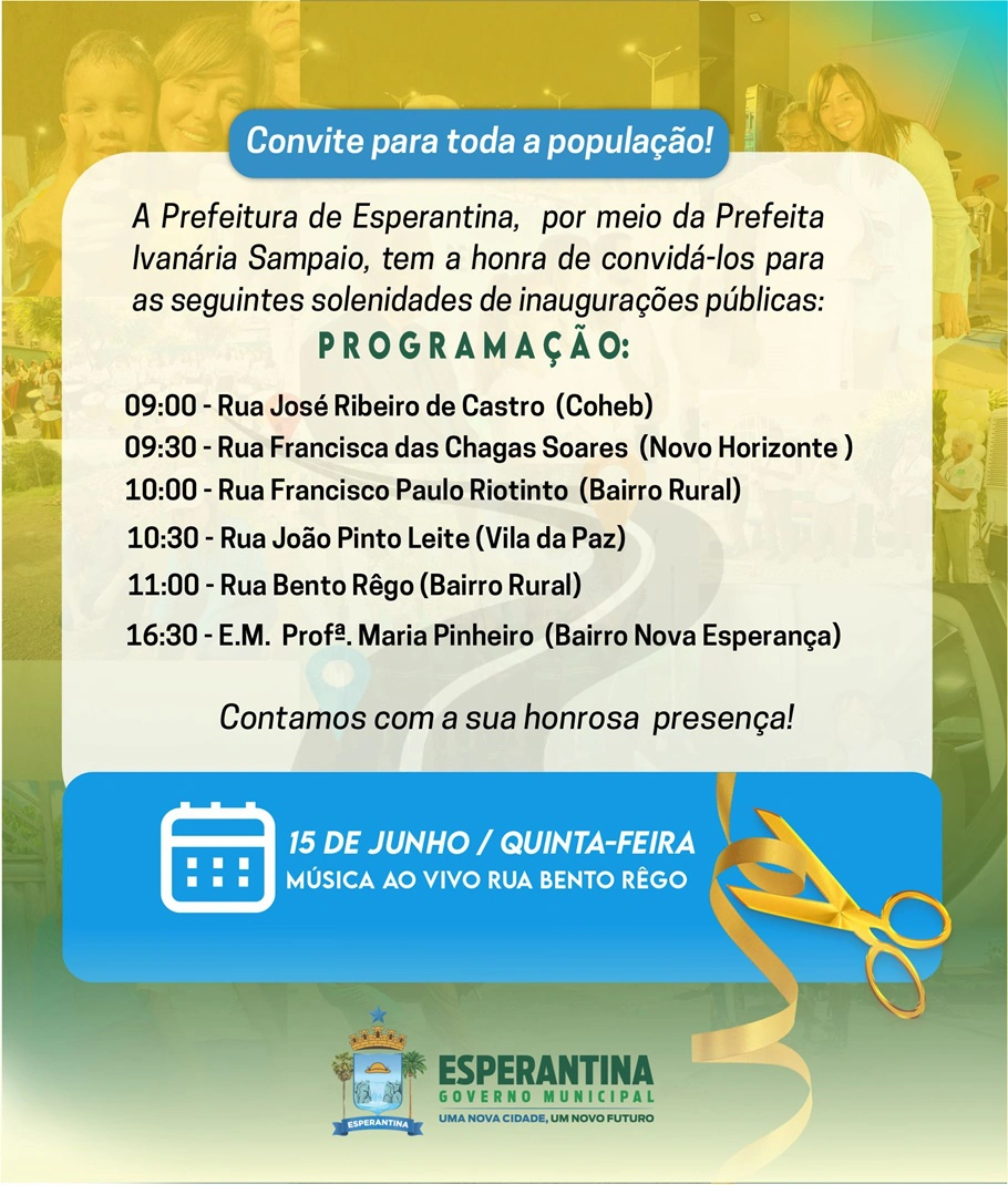 Prefeitura de Esperantina vai inaugurar ruas no dia 15 de junho