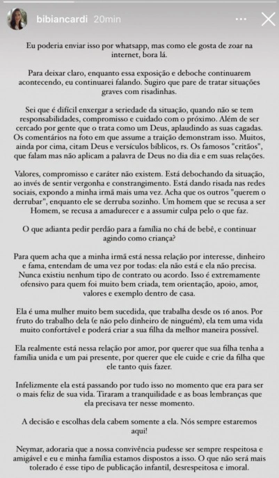 Bianca Biancardi desabafa sobre jogador Neymar nas redes sociais