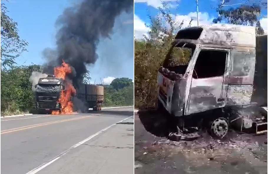 Carreta pegou fogo na BR 343 entre Teresina e Altos