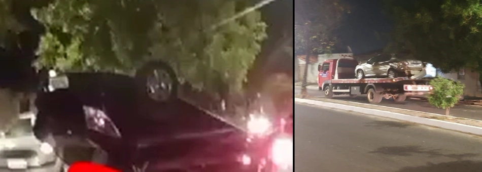 Carro colidiu com outro veículo e capotou