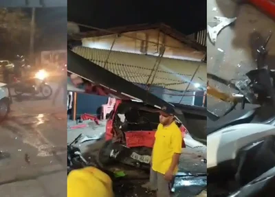Motorista do Logan branco perdeu o controle e colidiu em três veículos