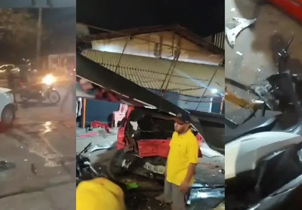 Motorista do Logan branco perdeu o controle e colidiu em três veículos