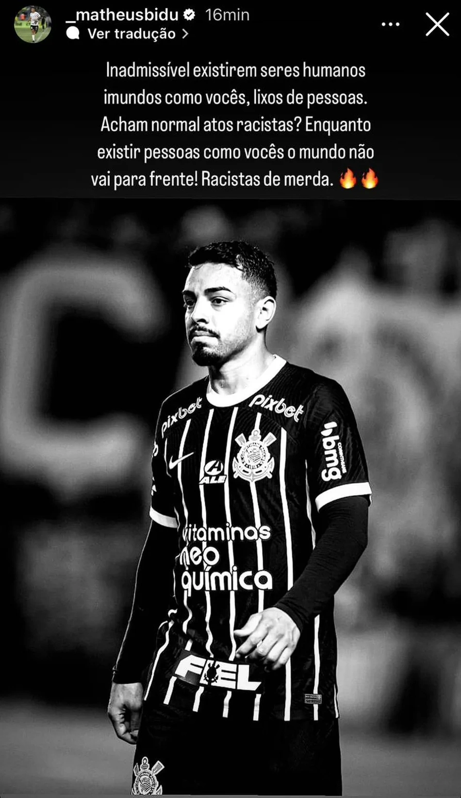Postagem de Matheus Bidu em seu Instagram