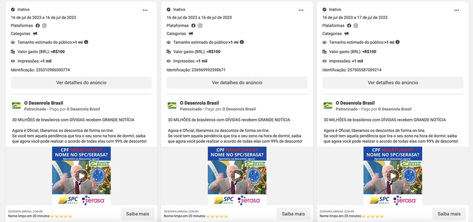 Prints de páginas que se passam como site oficial do programa Desenrola Brasil
